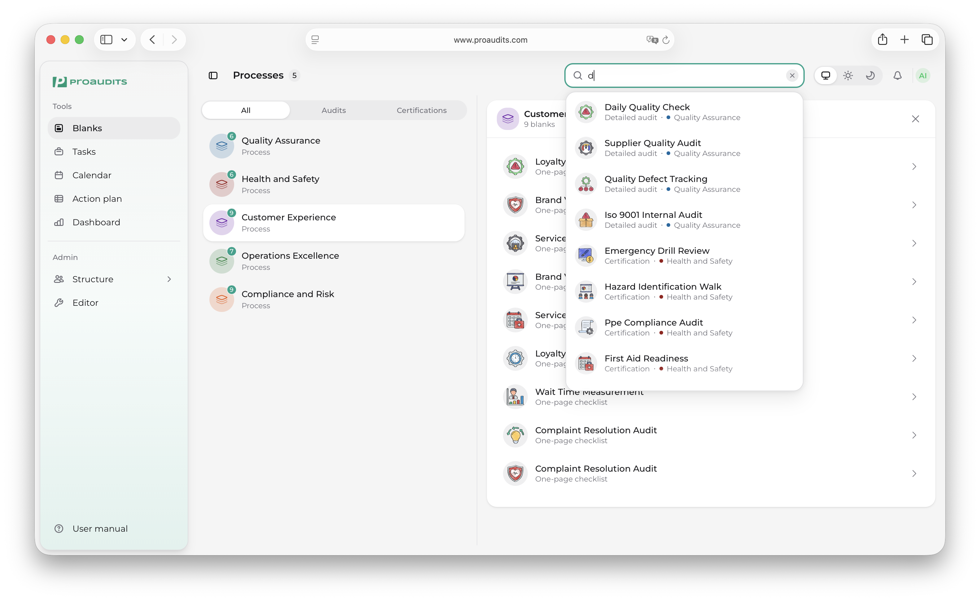 Top-bar search showing template results from multiple processes with parent process labels
